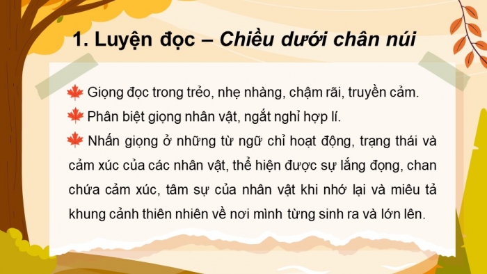 Giáo án PPT dạy thêm Tiếng Việt 5 chân trời bài 1: Bài đọc Chiều dưới chân núi. Luyện từ và câu Từ đồng nghĩa. Bài văn tả phong cảnh