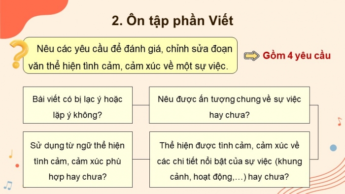 Giáo án PPT dạy thêm Tiếng Việt 5 Kết nối bài 12: Bài đọc Vũ điệu trên nền thổ cẩm. Đánh giá, chỉnh sửa đoạn văn thể hiện tình cảm, cảm xúc về một sự việc