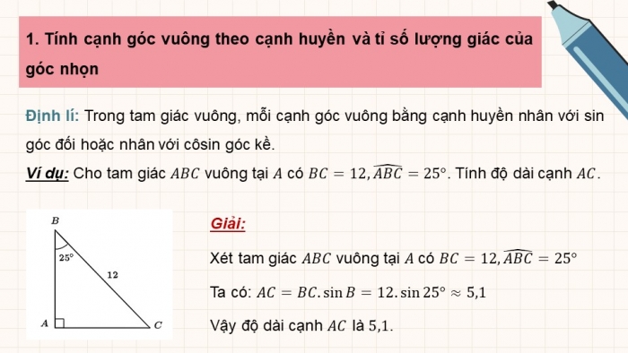 Giáo án PPT dạy thêm Toán 9 Cánh diều Bài 2: Một số hệ thức về cạnh và góc trong tam giác vuông