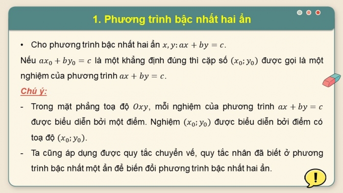 Giáo án PPT dạy thêm Toán 9 Cánh diều Bài 2: Phương trình bậc nhất hai ẩn. Hệ hai phương trình bậc nhất hai ẩn