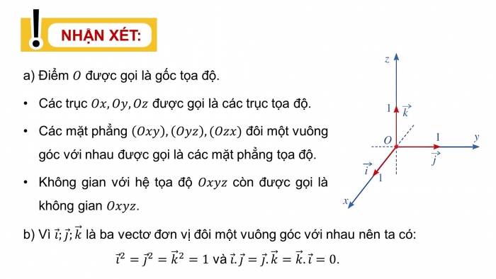 Giáo án PPT dạy thêm Toán 12 chân trời Bài 2: Toạ độ của vectơ trong không gian