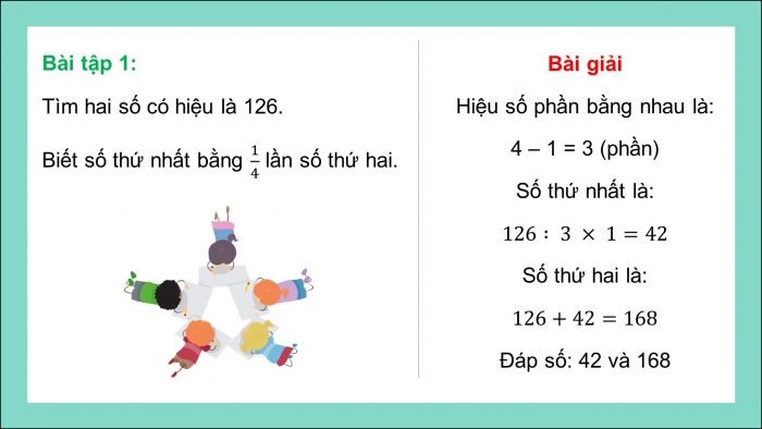 Giáo án PPT dạy thêm Toán 5 Cánh diều bài 8: Tìm hai số khi biết hiệu và tỉ số của hai số đó