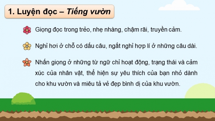 Giáo án PPT dạy thêm Tiếng Việt 5 chân trời bài 6: Bài đọc Tiếng vườn. Viết đoạn kết cho bài văn tả phong cảnh