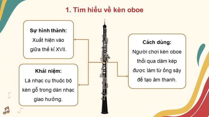 Giáo án điện tử Âm nhạc 9 kết nối Tiết 6: Thường thức âm nhạc Kèn oboe và kèn cor, Ôn bài hát Bảy sắc cầu vồng