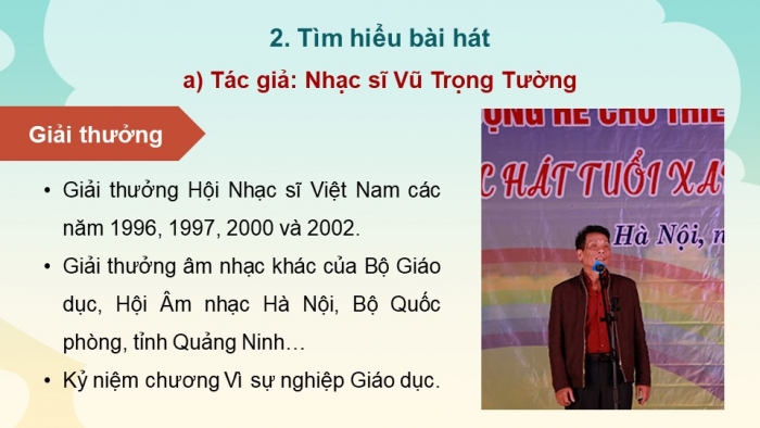 Giáo án điện tử Âm nhạc 9 chân trời Bài 1: Hát Mùa thu ngày khai trường, Nhạc cụ thể hiện tiết tấu