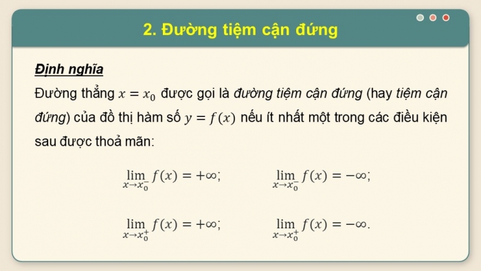 Giáo án PPT dạy thêm Toán 12 cánh diều Bài 3: Đường tiệm cận của đồ thị hàm số