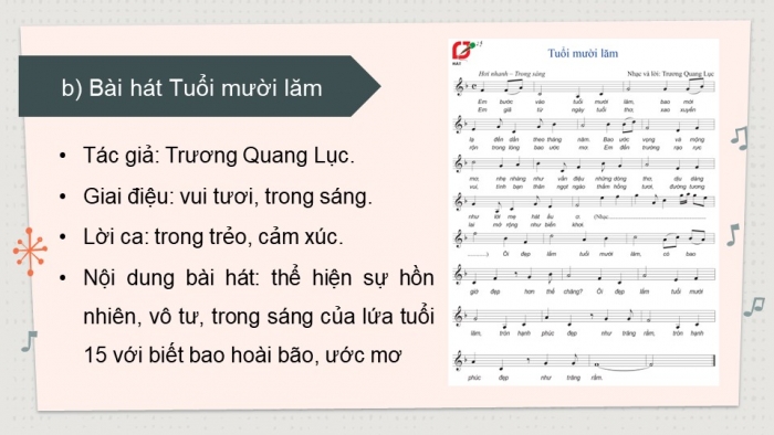 Giáo án điện tử Âm nhạc 9 cánh diều Bài 1 Tiết 1: Hát bài Tuổi mười lăm, Sơ lược về quãng, cách xác định và gọi tên quãng