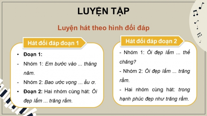 Giáo án điện tử Âm nhạc 9 cánh diều Bài 1 Tiết 2: Ôn tập bài hát Tuổi mười lăm, Một số thể loại nhạc đàn, Trải nghiệm và khám phá Chia sẻ thông tin và cảm nhận về một tác phẩm nhạc đàn