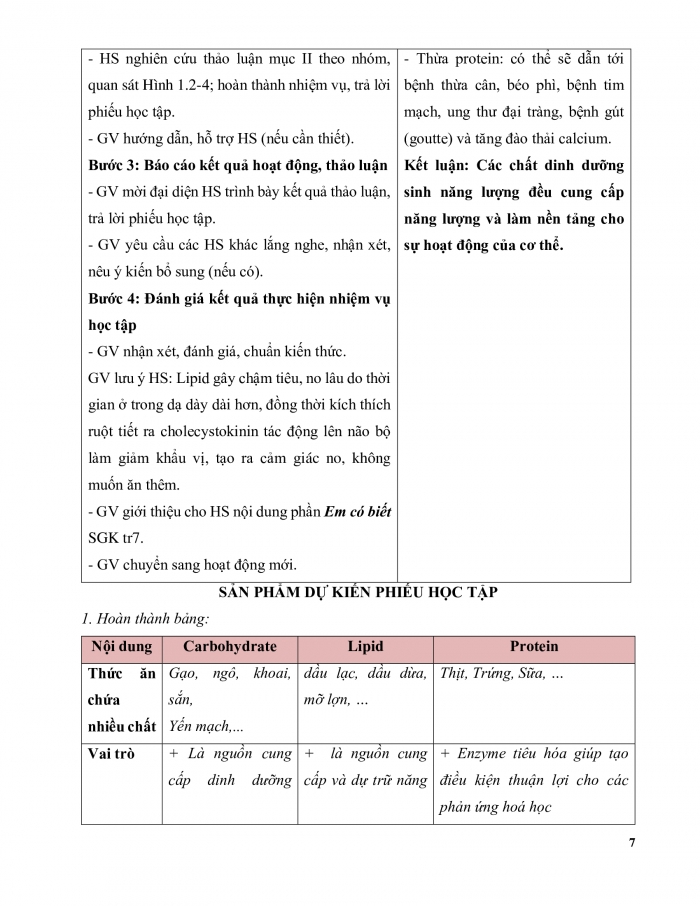 Giáo án và PPT công nghệ 9 chế biến thực phẩm Cánh diều bài 1: Vai trò của các chất dinh dưỡng trong thực phẩm