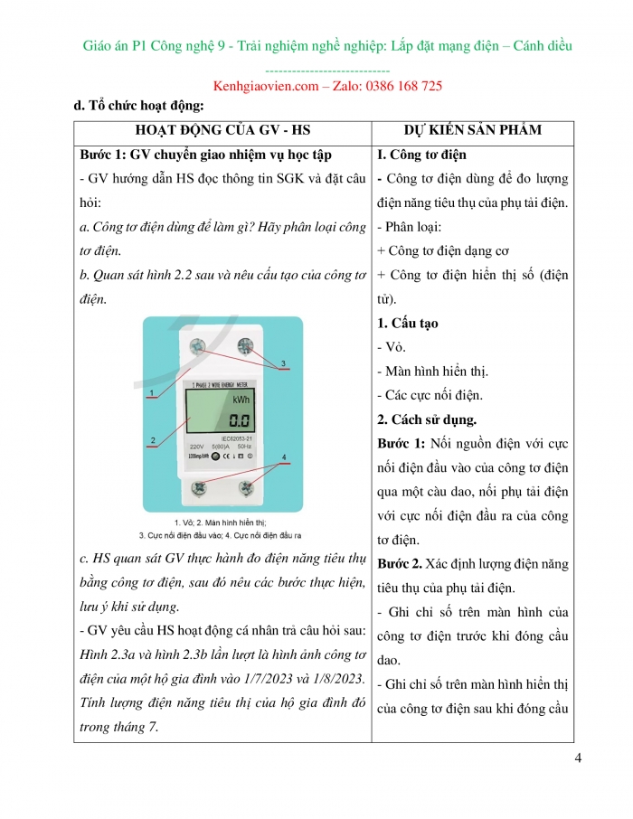 Giáo án và PPT công nghệ 9 lắp đặt mạng điện trong nhà Cánh diều bài 2: Dụng cụ đo điện cơ bản