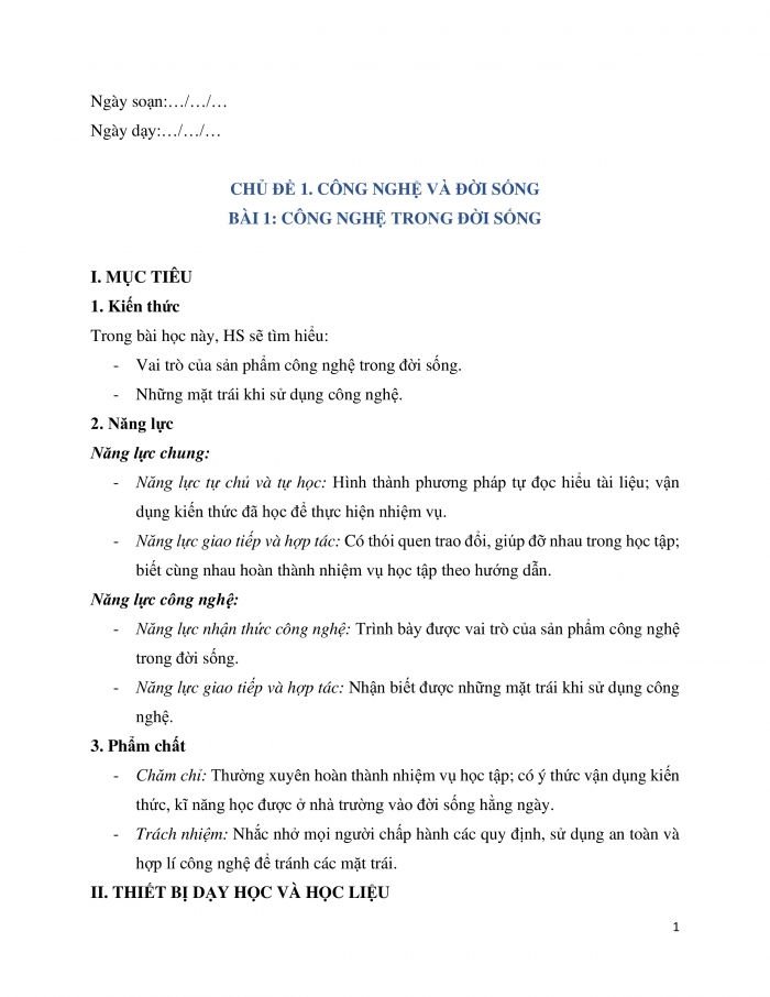Giáo án và PPT Công nghệ 5 cánh diều bài 1: Công nghệ trong đời sống