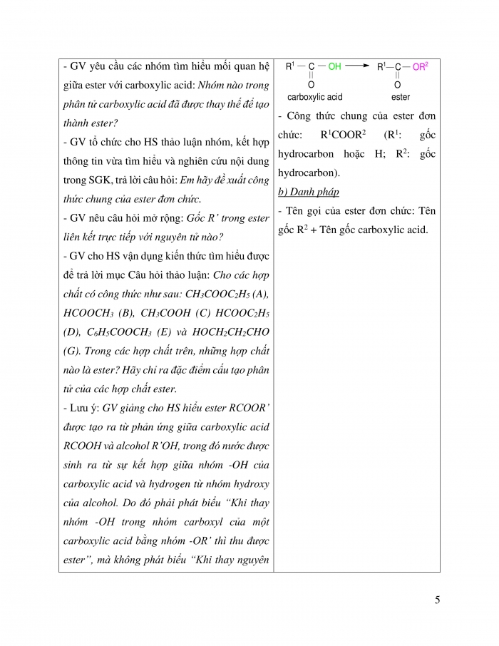 Giáo án và PPT Hóa học 12 cánh diều bài 1: Ester - Lipid