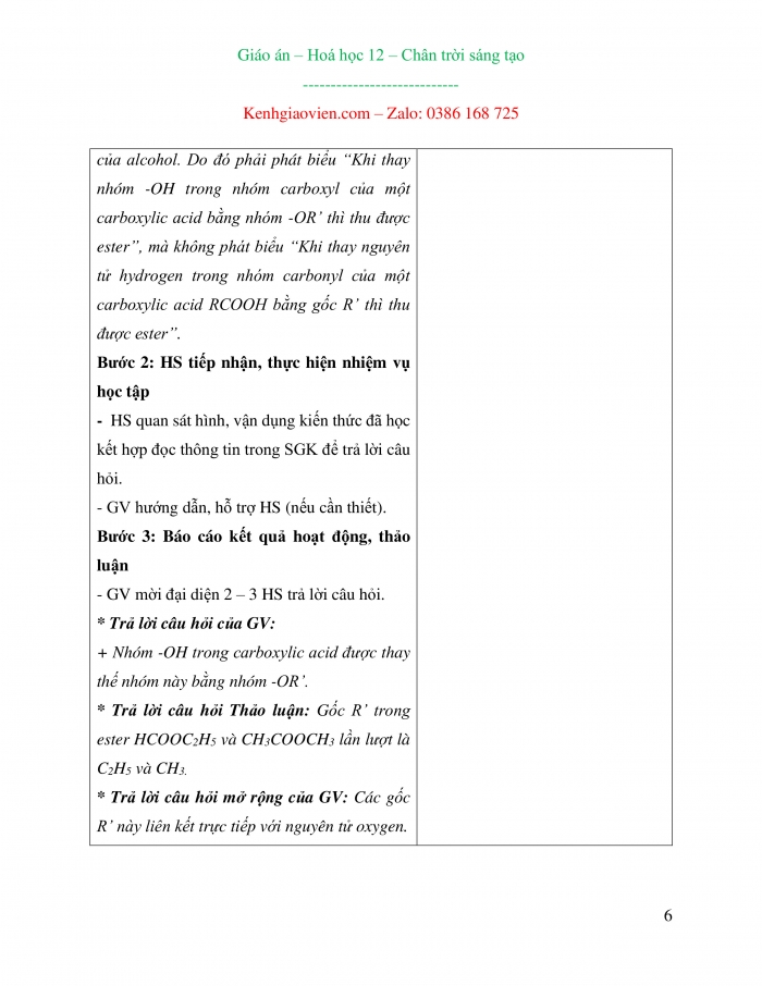 Giáo án và PPT Hoá học 12 chân trời bài 1: Ester – Lipid