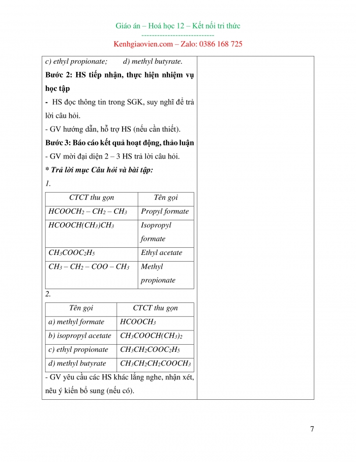 Giáo án và PPT Hoá học 12 kết nối bài 1: Ester - Lipid