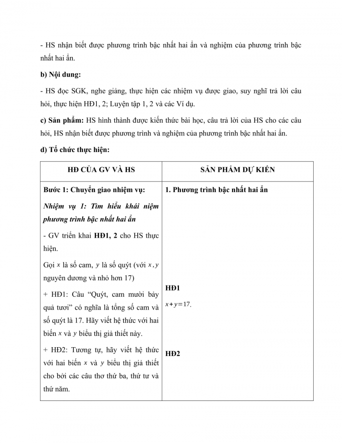 Giáo án và PPT Toán 9 Kết nối bài 1: Khái niệm phương trình và hệ hai phương trình bậc nhất hai ẩn