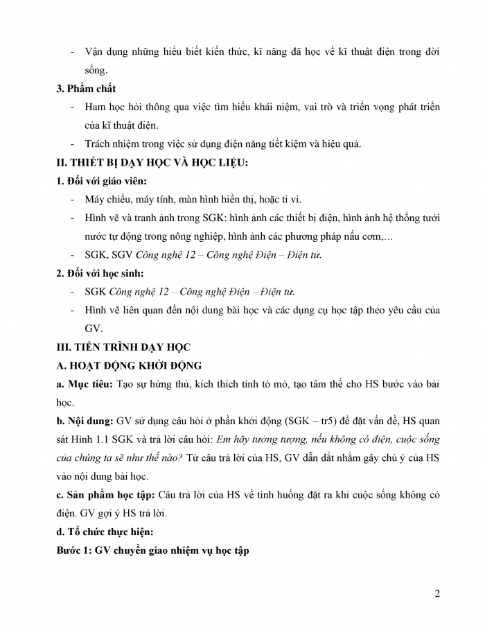 Giáo án và PPT công nghệ 12 điện - điện tử Kết nối bài 1: Giới thiệu tổng quan về kĩ thuật điện