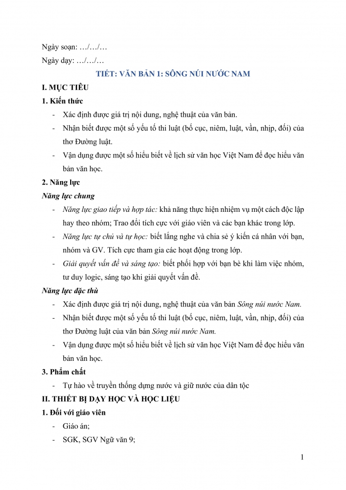 Giáo án và PPT Ngữ văn 9 cánh diều bài 1: Sông núi nước Nam (Nam quốc sơn hà)