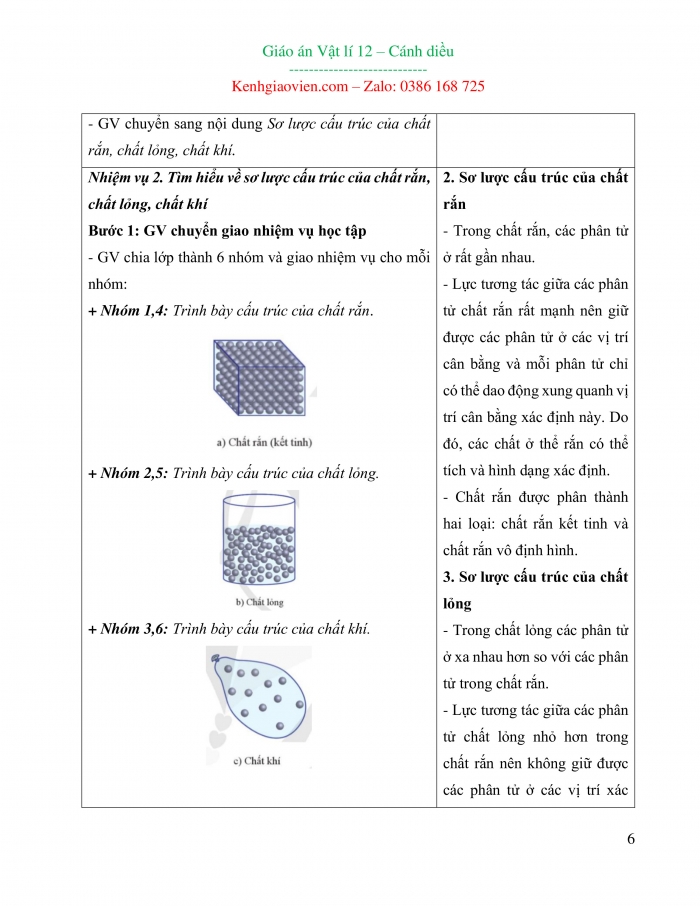 Giáo án và PPT Vật lí 12 cánh diều bài 1: Sự chuyển thể của các chất