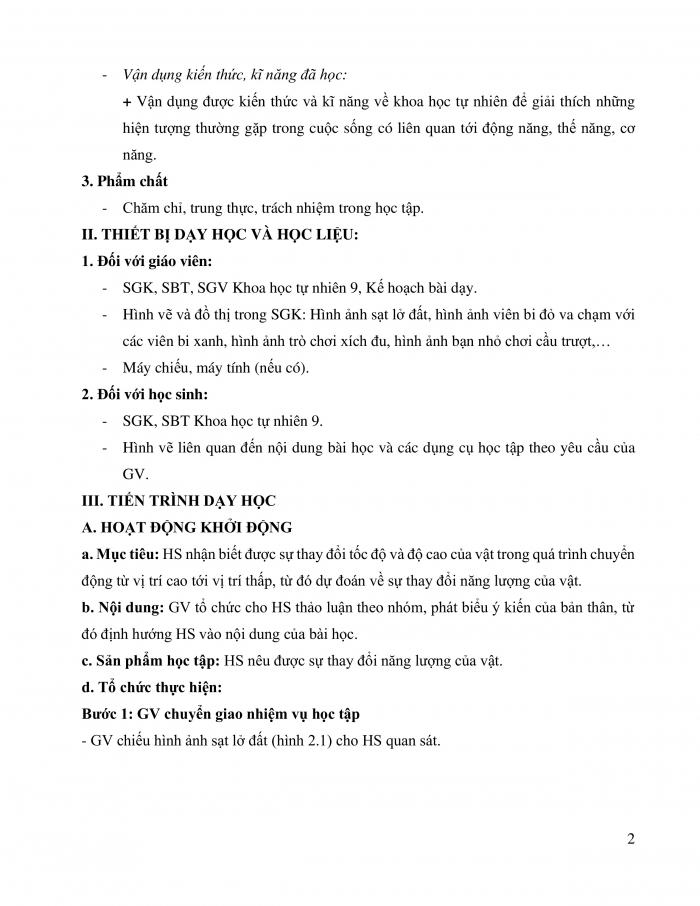 Giáo án và PPT KHTN 9 cánh diều bài 2: Cơ năng