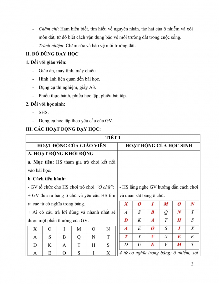 Giáo án và PPT Khoa học 5 chân trời bài 2: Ô nhiễm, xói mòn đất và bảo vệ môi trường đất