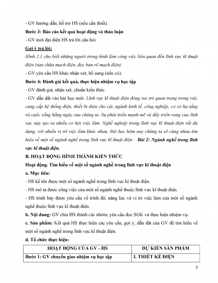 Giáo án và PPT công nghệ 12 điện - điện tử Kết nối bài 2: Ngành nghề trong lĩnh vực kĩ thuật điện