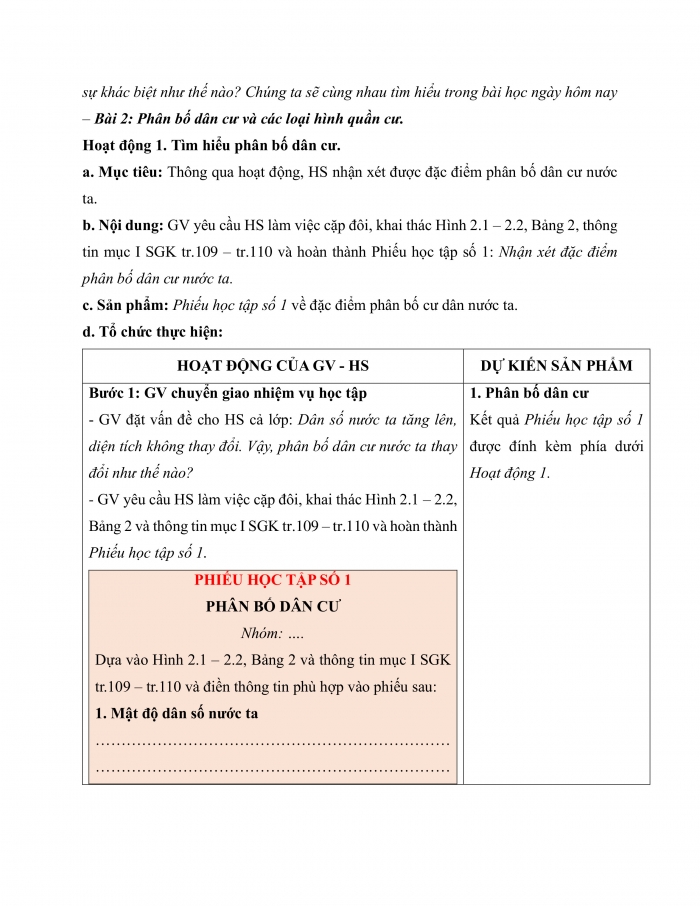 Giáo án và PPT Địa lí 9 cánh diều bài 2: Phân bố dân cư và các loại hình quần cư