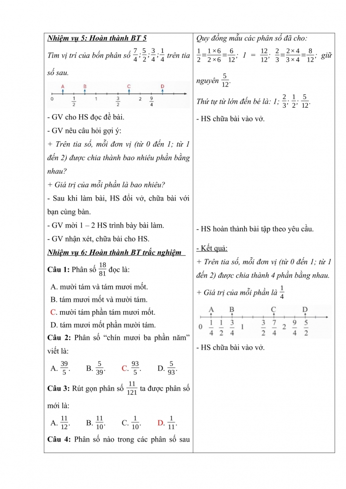 Giáo án và PPT Toán 5 Chân trời bài 2: Ôn tập phân số