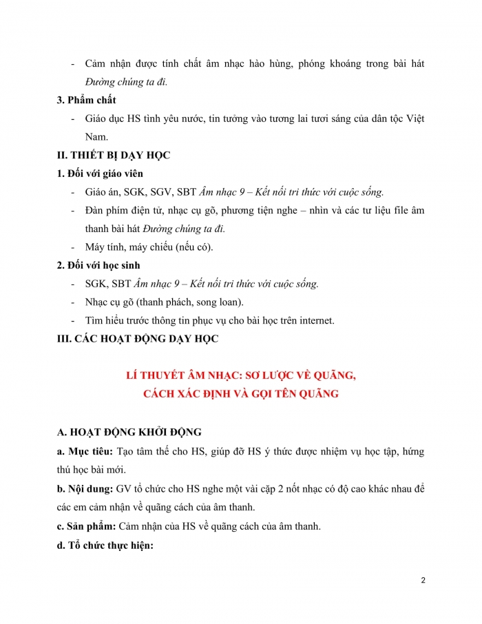 Giáo án và PPT Âm nhạc 9 kết nối Bài 2: Lí thuyết âm nhạc Sơ lược về quãng, cách xác định và gọi tên quãng, Thường thức âm nhạc Nhạc sĩ Huy Du và bài hát Đường chúng ta đi