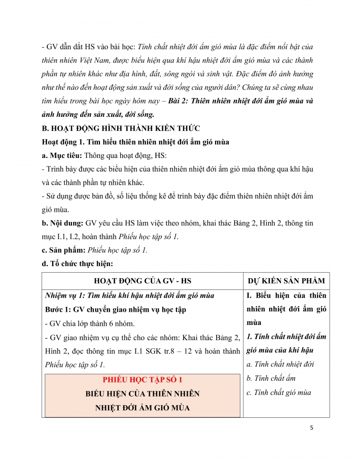 Giáo án và PPT Địa lí 12 cánh diều bài 2: Thiên nhiên nhiệt đới ẩm gió mùa và ảnh hưởng đến sản xuất, đời sống