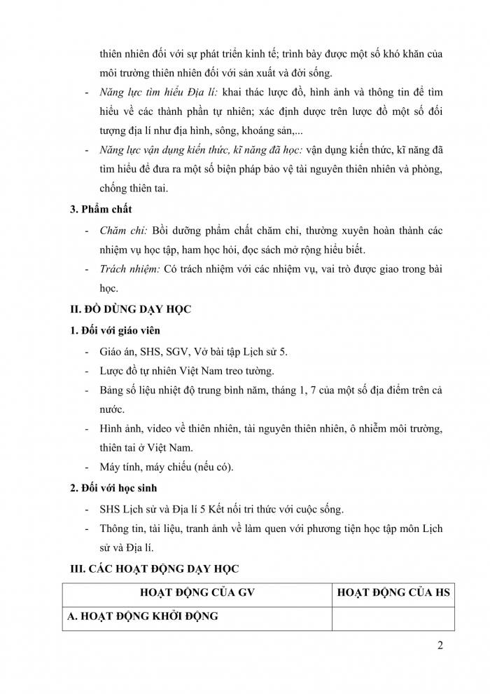 Giáo án và PPT Lịch sử và địa lí 5 Chân trời bài 2: Thiên nhiên Việt Nam