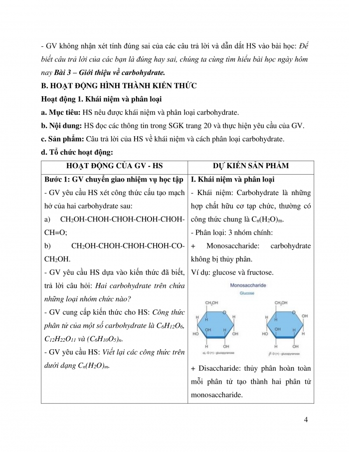 Giáo án và PPT Hóa học 12 cánh diều bài 3: Giới thiệu về carbohydrate