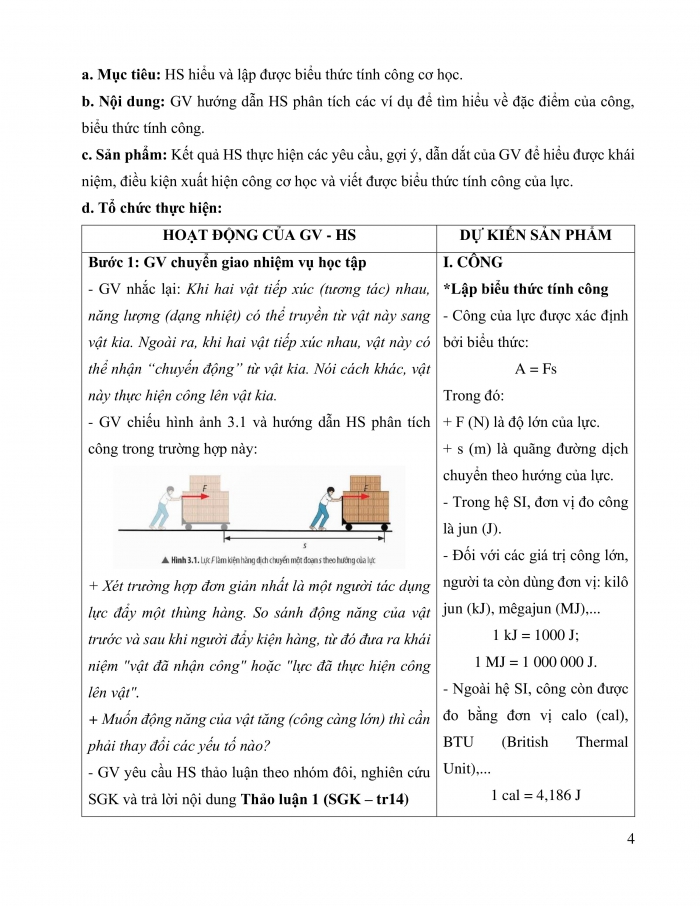 Giáo án và PPT KHTN 9 chân trời bài 3: Công và công suất