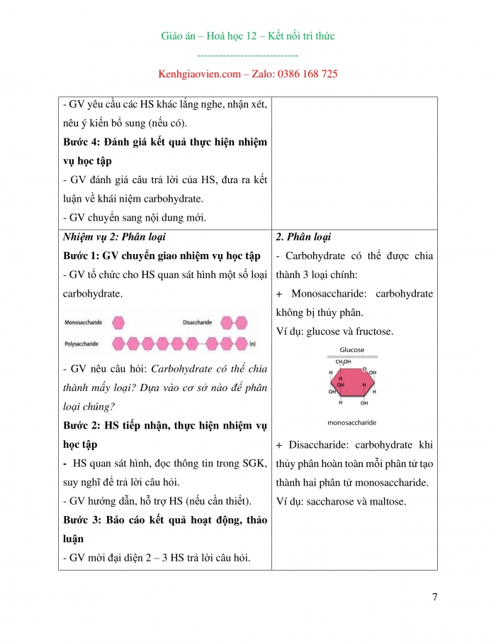 Giáo án và PPT Hoá học 12 kết nối bài 4: Giới thiệu về carbohydrate. Glucose và fructose