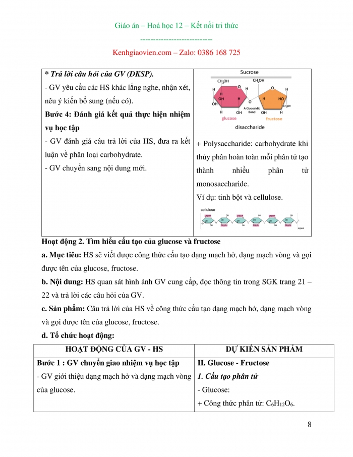 Giáo án và PPT Hoá học 12 kết nối bài 4: Giới thiệu về carbohydrate. Glucose và fructose