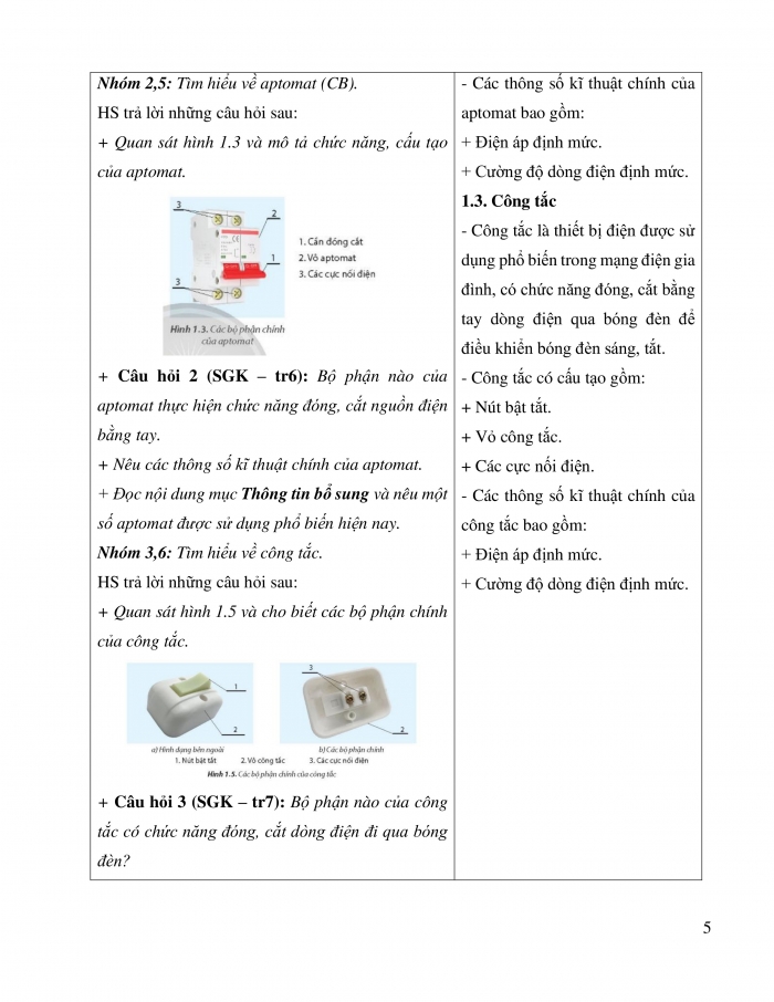 Giáo án và PPT công nghệ 9 lắp đặt mạng điện trong nhà Chân trời chủ đề 1: Thiết bị đóng cắt và lấy điện trong gia đình