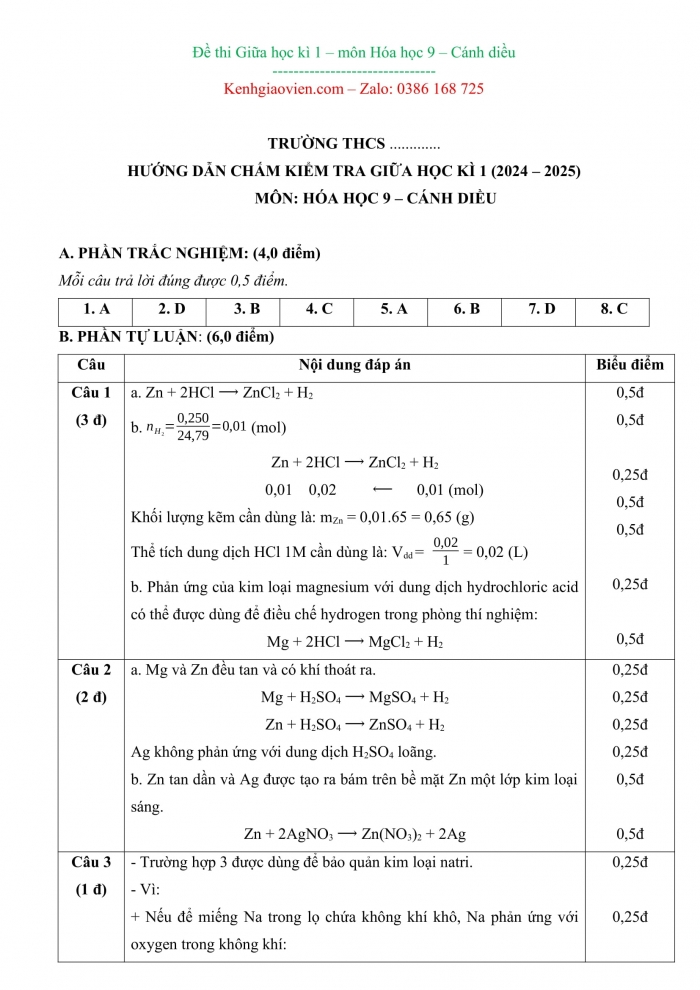 Đề kiểm tra, đề thi mẫu môn Khoa học tự nhiên 9 Cánh diều