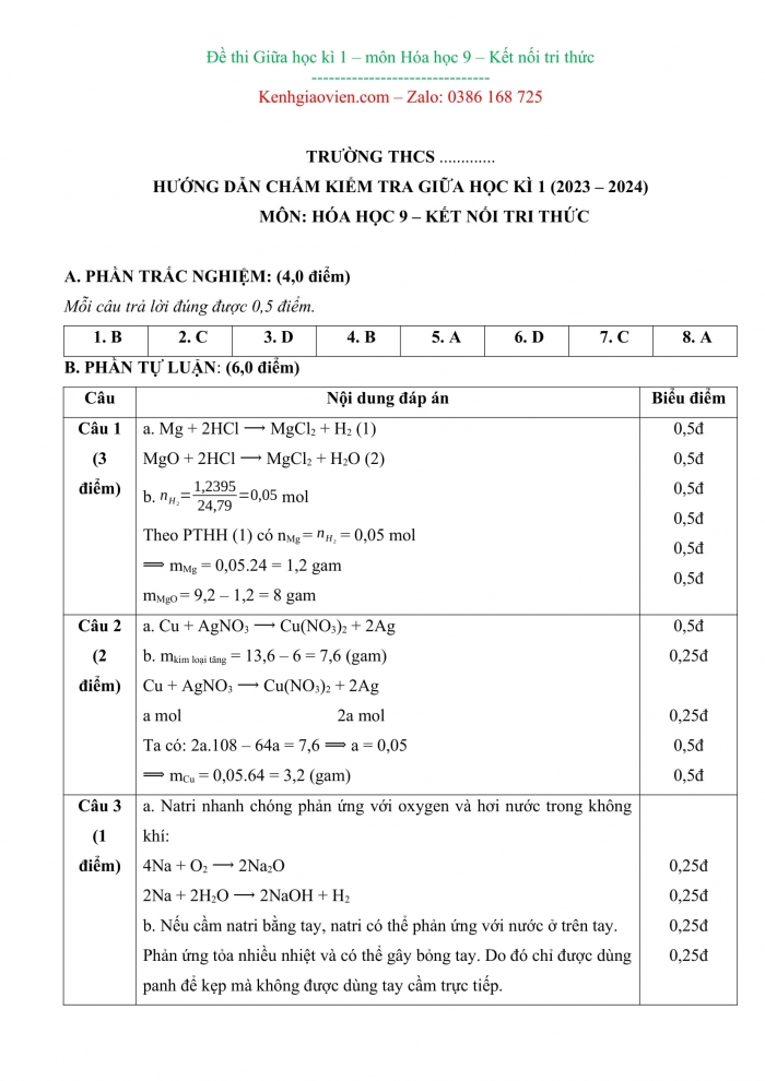 Đề kiểm tra, đề thi mẫu môn Khoa học tự nhiên 9 Kết nối tri thức