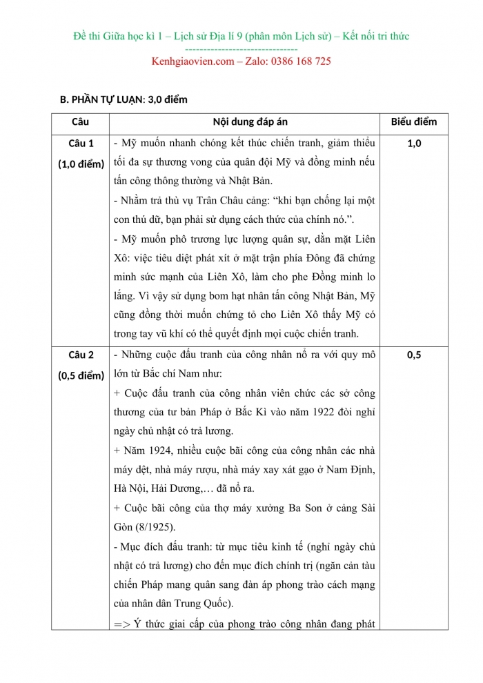 Đề kiểm tra, đề thi mẫu môn Lịch sử 9 Kết nối tri thức