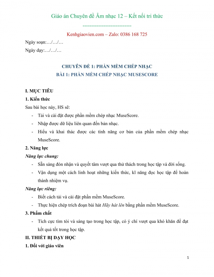 Giáo án chuyên đề âm nhạc 12 kết nối tri thức