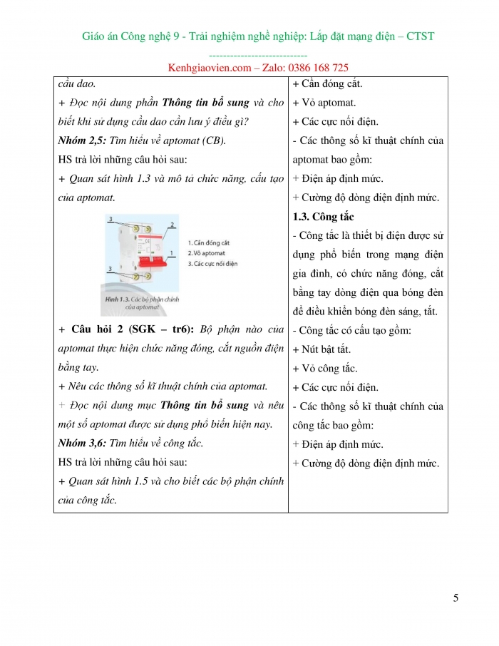 Giáo án và PPT đồng bộ Công nghệ 9 Lắp đặt mạng điện trong nhà Chân trời sáng tạo