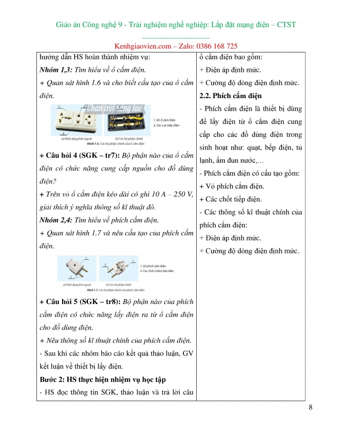 Giáo án và PPT đồng bộ Công nghệ 9 Lắp đặt mạng điện trong nhà Chân trời sáng tạo