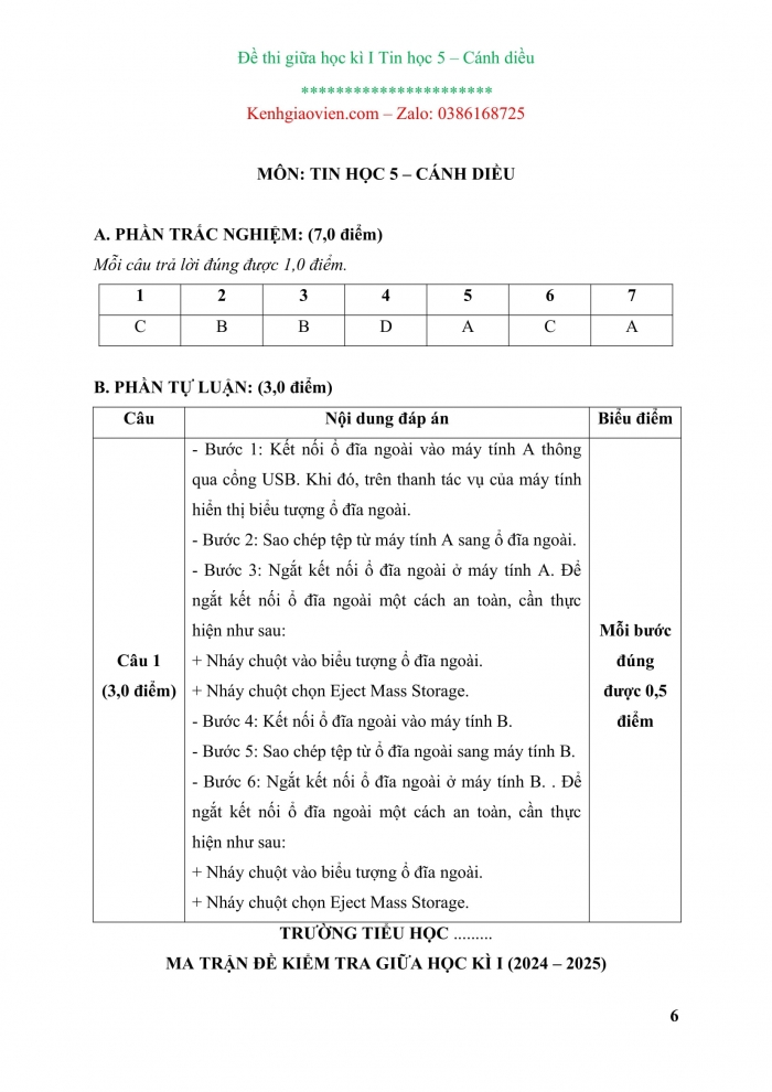 Đề kiểm tra, đề thi mẫu môn Tin học 5 Cánh diều