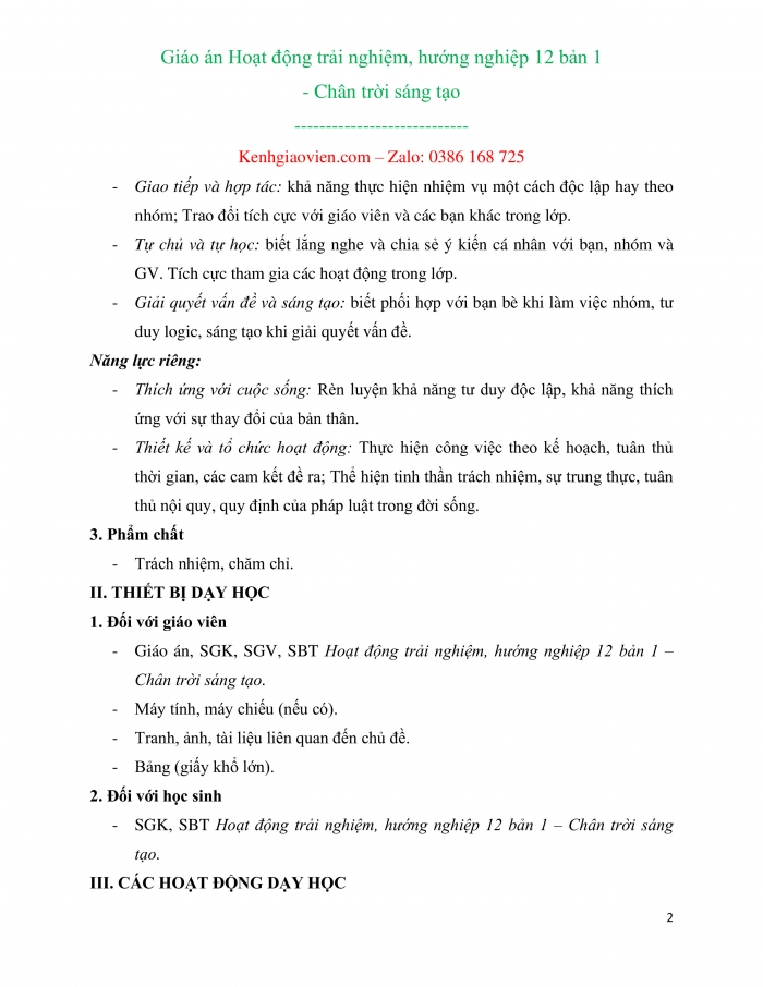 Giáo án và PPT đồng bộ Hoạt động trải nghiệm hướng nghiệp 12 chân trời sáng tạo Bản 1