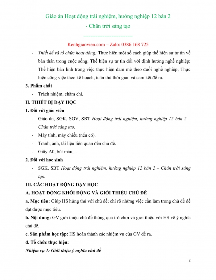 Giáo án và PPT đồng bộ Hoạt động trải nghiệm hướng nghiệp 12 chân trời sáng tạo Bản 2