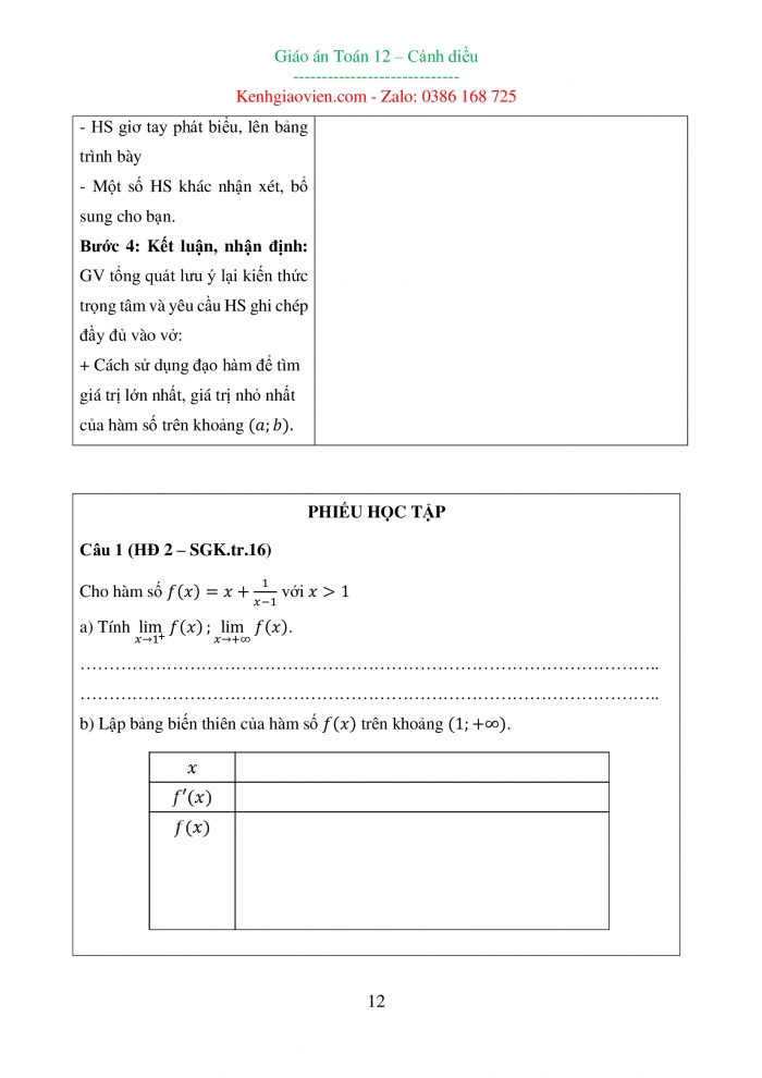 Giáo án và PPT đồng bộ Toán 12 cánh diều