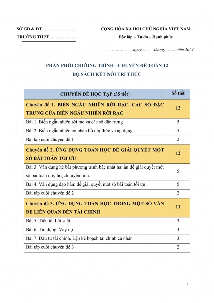 PPCT chuyên đề toán 12 kết nối tri thức