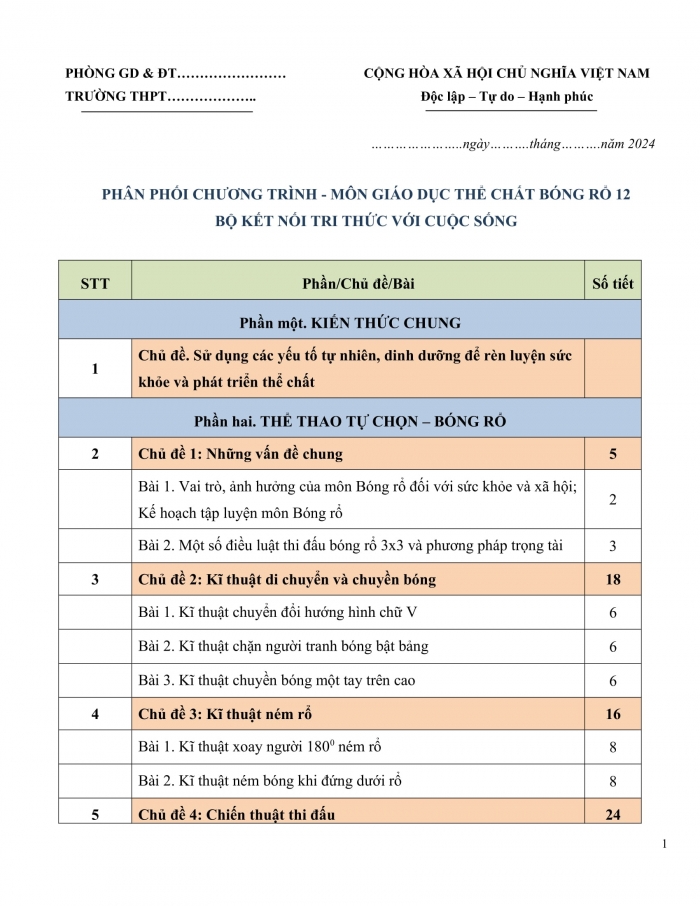 PPCT Thể dục 12 bóng rổ kết nối tri thức