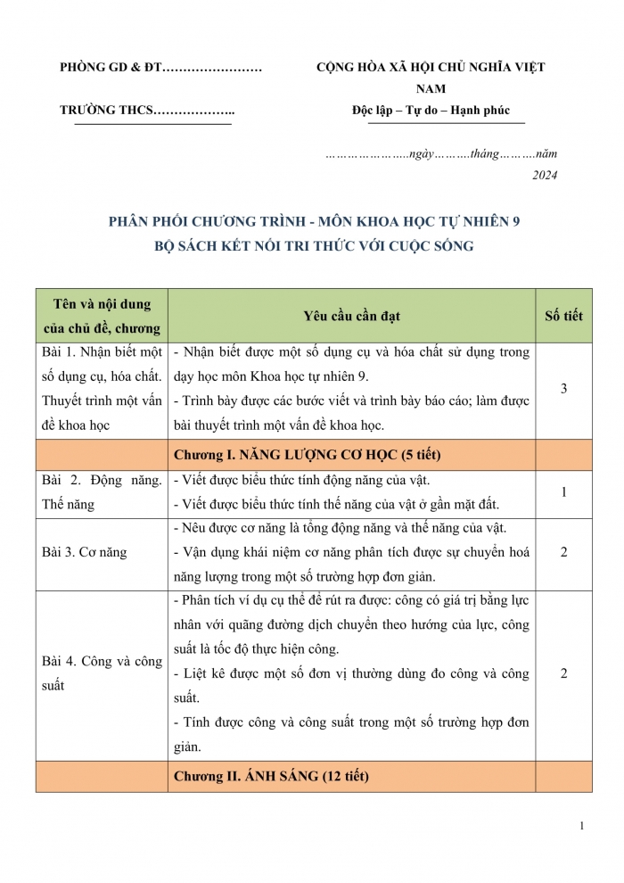 PPCT khoa học tự nhiên 9 kết nối tri thức