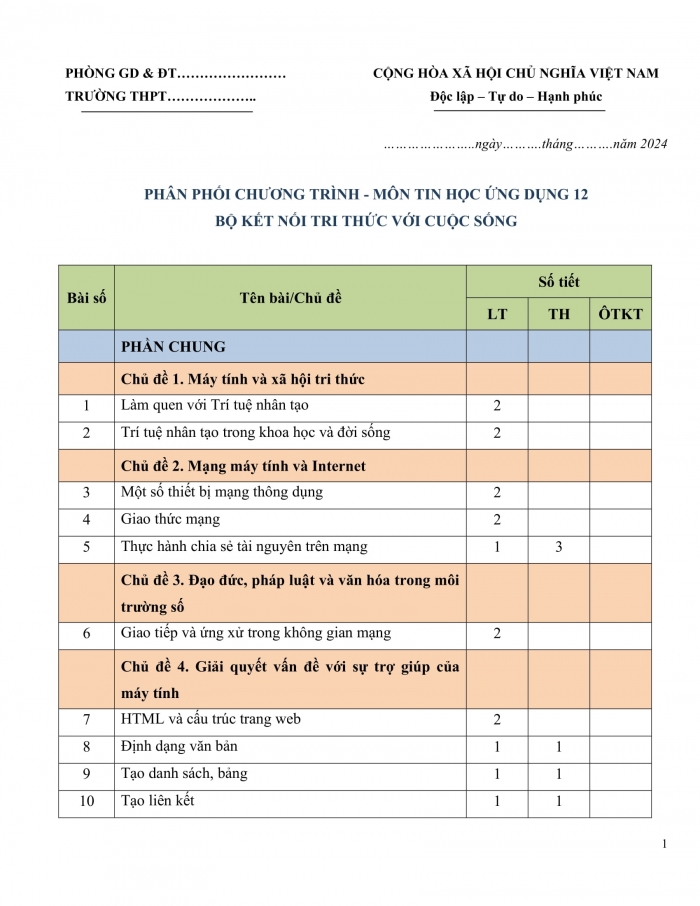 PPCT Tin học ứng dụng 12 kết nối tri thức