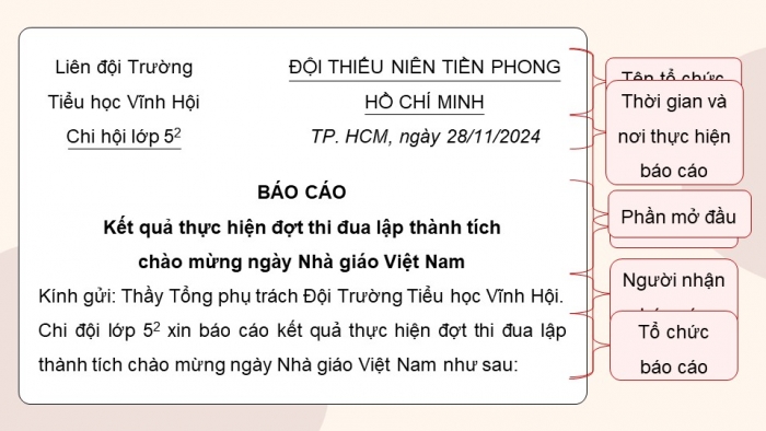 Giáo án điện tử Tiếng Việt 5 chân trời Bài 8: Viết báo cáo công việc